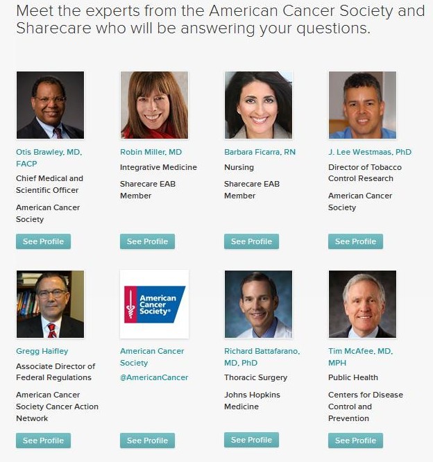 Sharecare Twitter Chat The Great American Smokeout - Experts American Cancer Society, Sharecare, CDC, Johns Hopkins Barbara Ficarra 